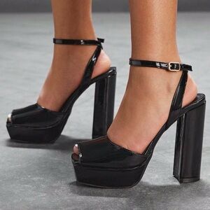 Fashion Nova Glossy Black Platform Sandals